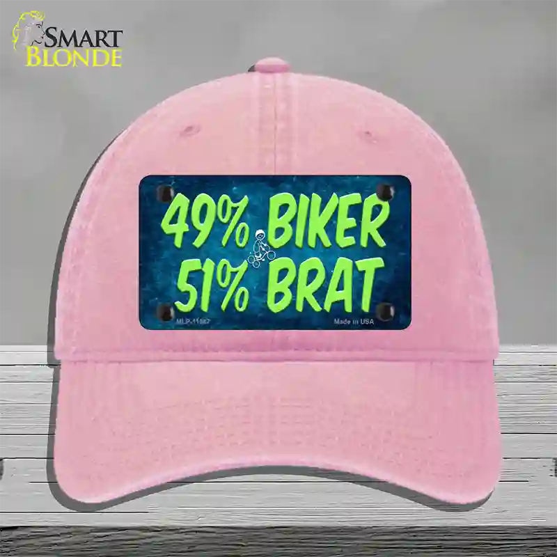 49% Biker 51% Brat Novelty License Plate Hat Unconstructed Cotton / Pink