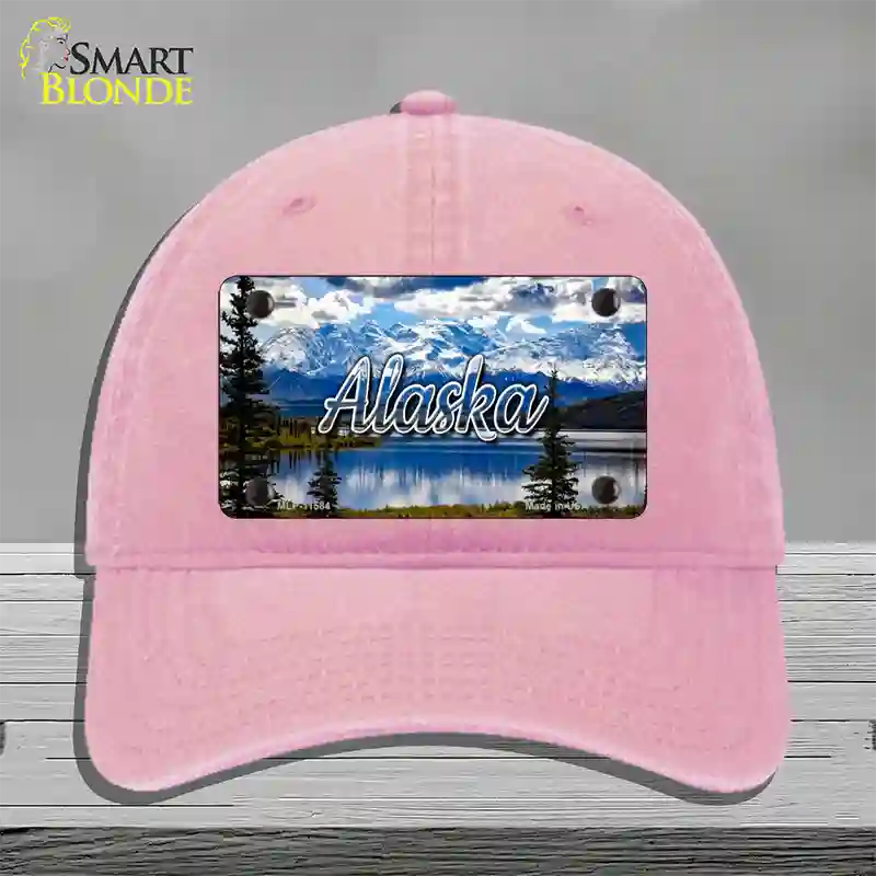 Alaska Snowy Mountains State Novelty License Plate Hat Unconstructed Cotton / Pink