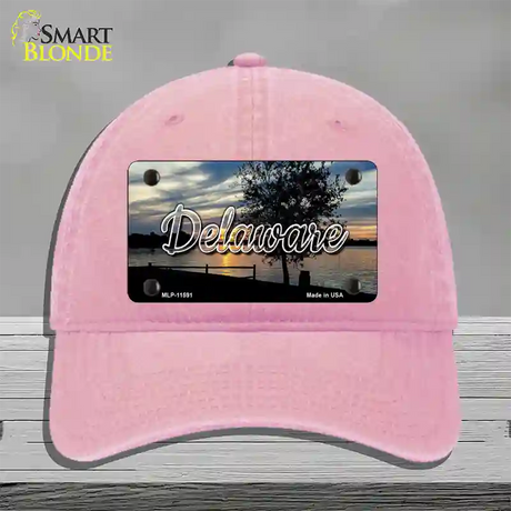 Delaware River Sunset State Novelty License Plate Hat Unconstructed Cotton / Pink