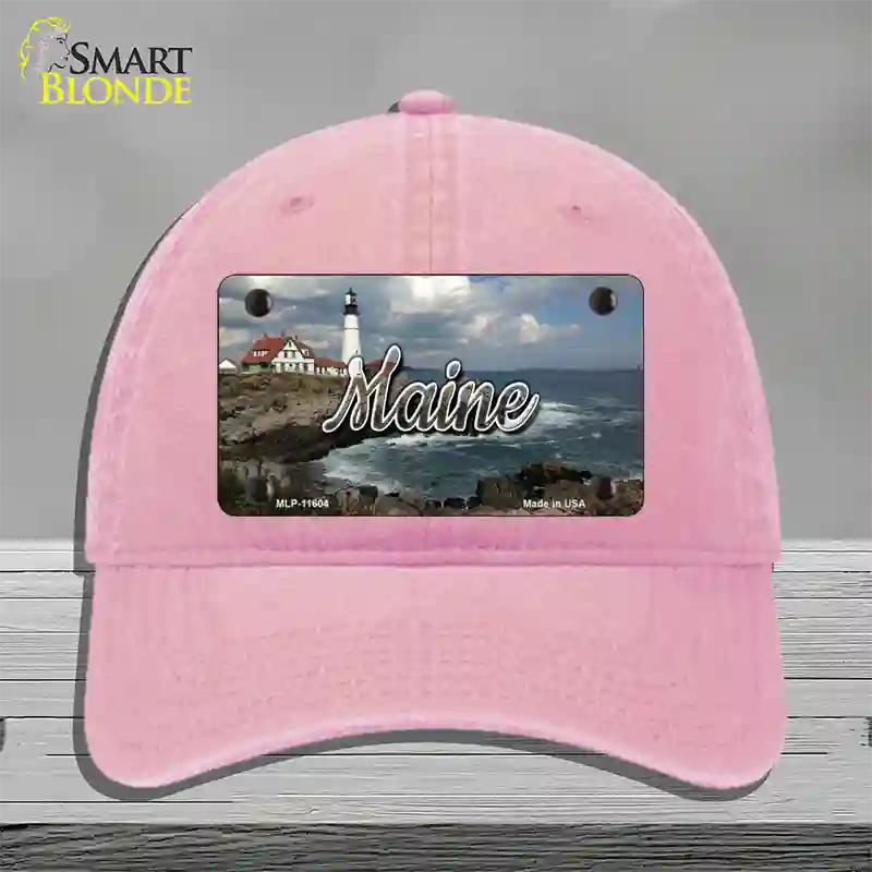 Maine Lighthouse Beach State Novelty License Plate Hat Unconstructed Cotton / Pink