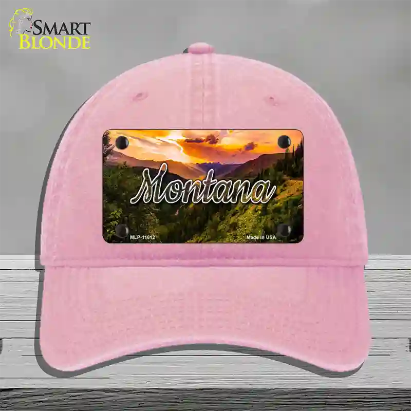 Montana Forest Sunset State Novelty License Plate Hat Unconstructed Cotton / Pink