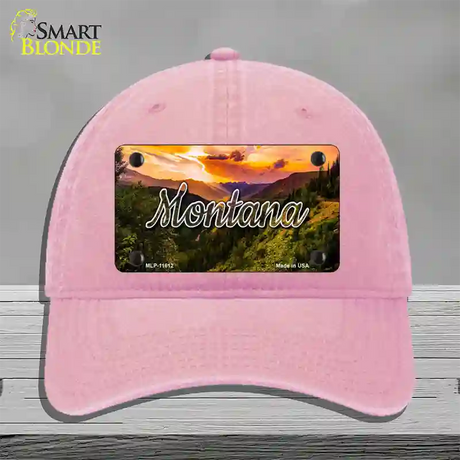 Montana Forest Sunset State Novelty License Plate Hat Unconstructed Cotton / Pink