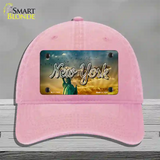 New York Lady Liberty Skyline State Novelty License Plate Hat Unconstructed Cotton / Pink