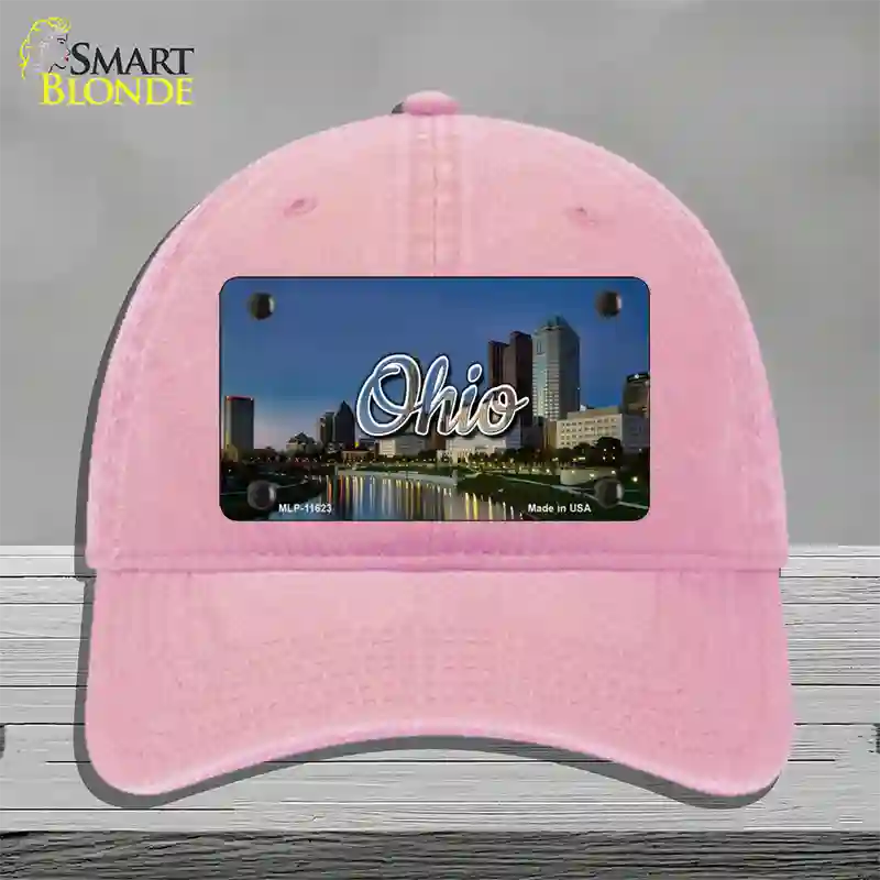 Ohio River City Skyline State Novelty License Plate Hat Unconstructed Cotton / Pink