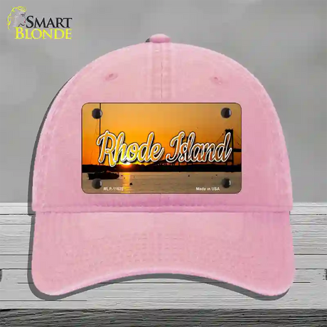 Rhode Island River Sunset State Novelty License Plate Hat Unconstructed Cotton / Pink