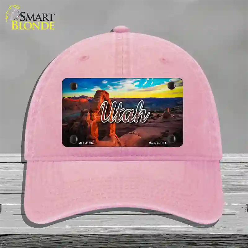 Utah Canyon Arch State Novelty License Plate Hat Unconstructed Cotton / Pink