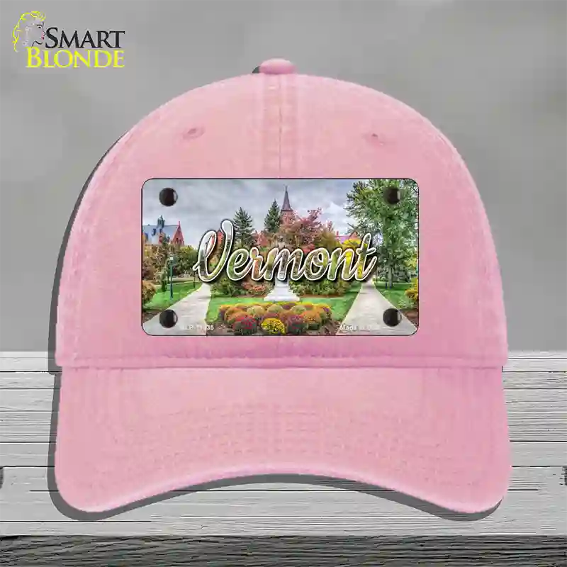 Vermont State Building State Novelty License Plate Hat Unconstructed Cotton / Pink