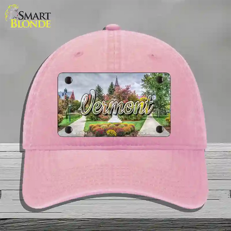 Vermont State Building State Novelty License Plate Hat Unconstructed Cotton / Pink