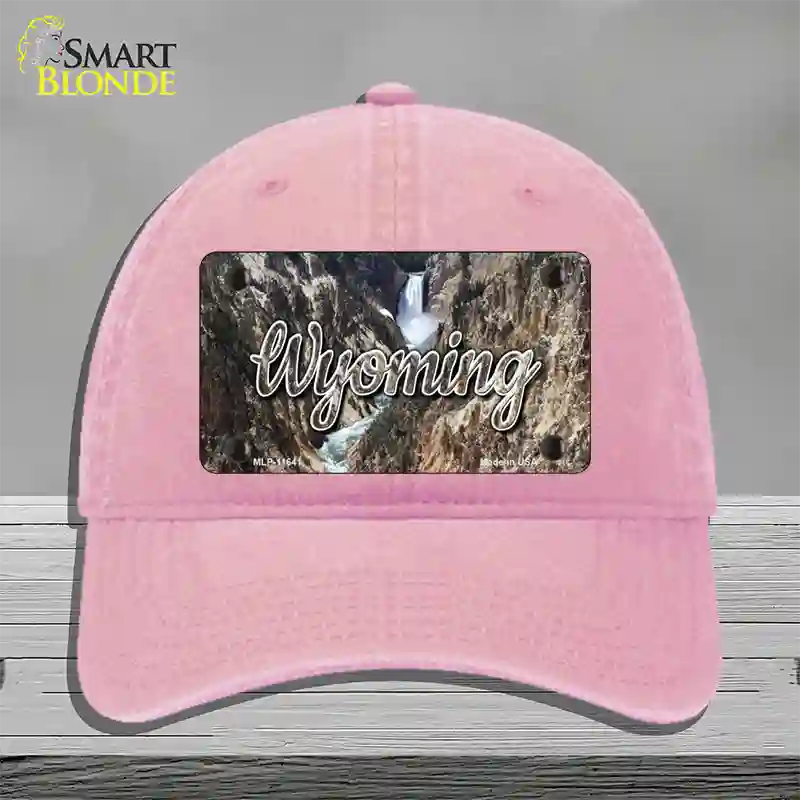 Wyoming Rocky Waterfall State Novelty License Plate Hat Unconstructed Cotton / Pink