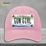 Gun Girl Michigan Novelty License Plate Hat Unconstructed Cotton / Pink