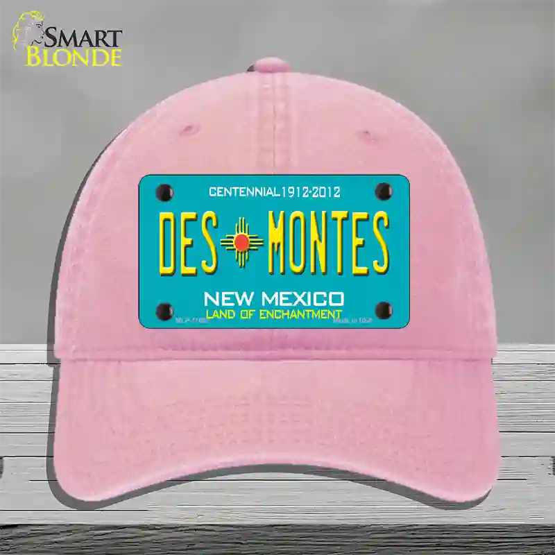 Des Montes Teal New Mexico Novelty License Plate Hat Unconstructed Cotton / Pink