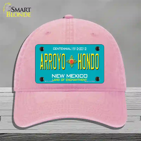 Arroyo Hondo Teal New Mexico Novelty License Plate Hat Unconstructed Cotton / Pink