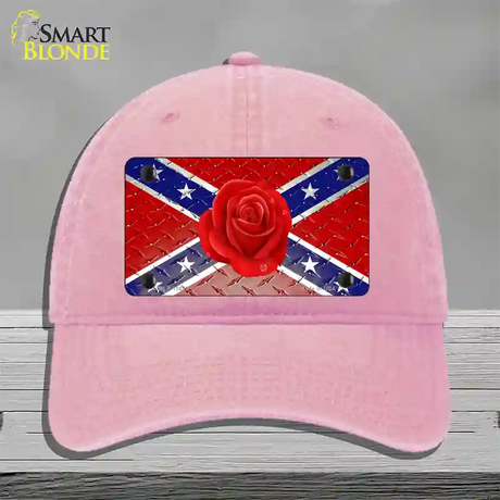 Confederate Flag With Red Rose Novelty License Plate Hat Unconstructed Cotton / Pink