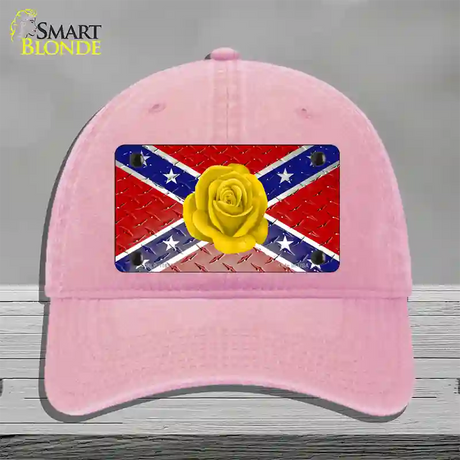 Confederate Flag With Yellow Rose Novelty License Plate Hat Unconstructed Cotton / Pink