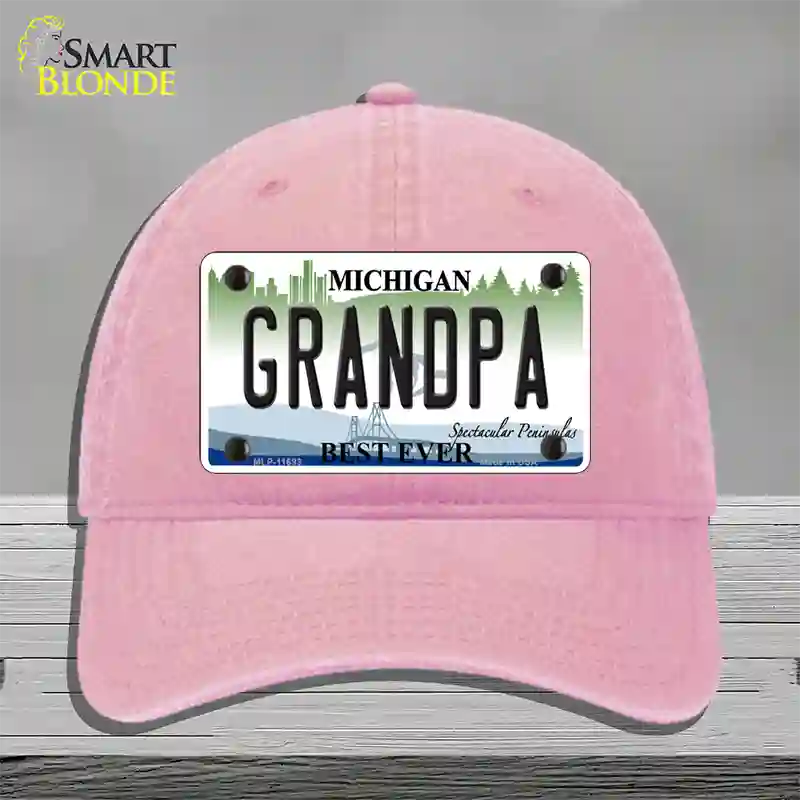 Grandpa Michigan Novelty License Plate Hat Unconstructed Cotton / Pink