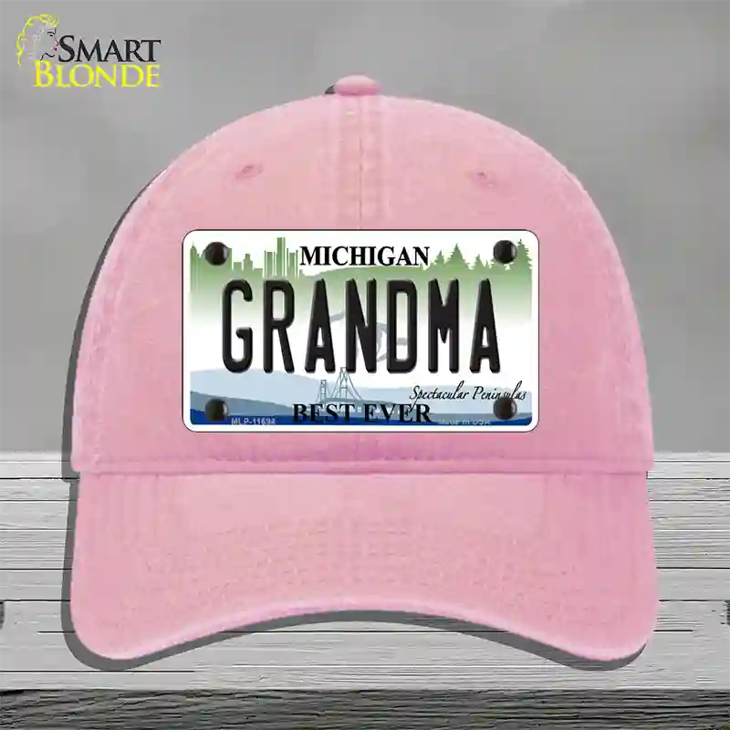 Grandma Michigan Novelty License Plate Hat Unconstructed Cotton / Pink