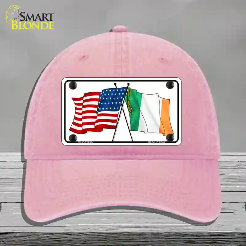 Ireland USA Crossed Flag Novelty License Plate Hat Unconstructed Cotton / Pink