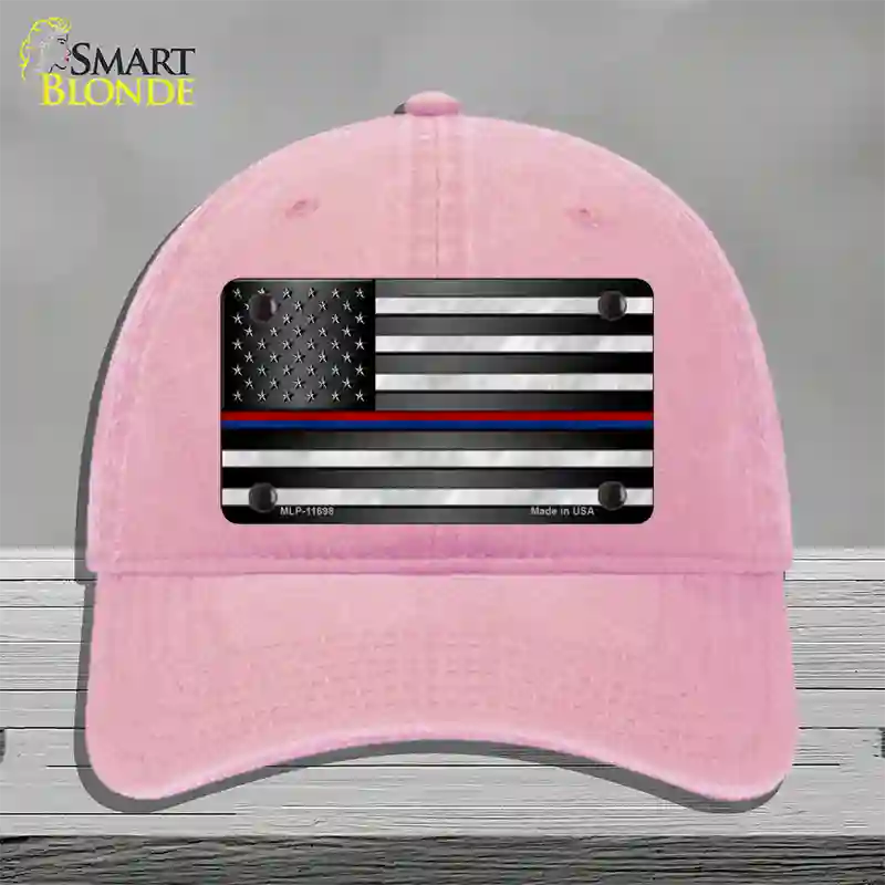 First Responder American Flag Novelty License Plate Hat Unconstructed Cotton / Pink