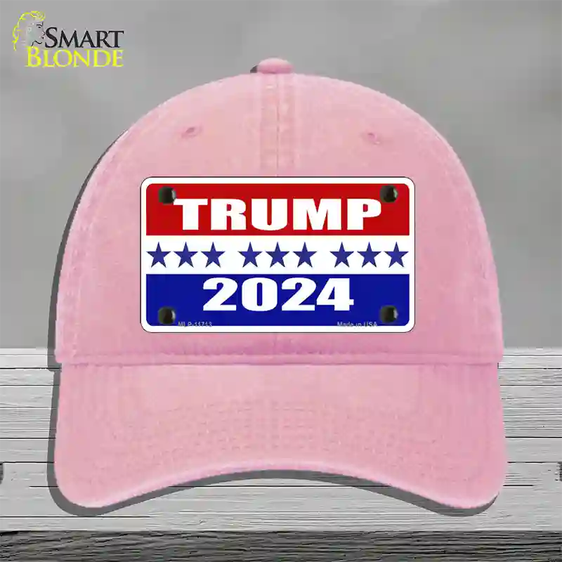 Trump 2024 Star Novelty License Plate Hat Unconstructed Cotton / Pink