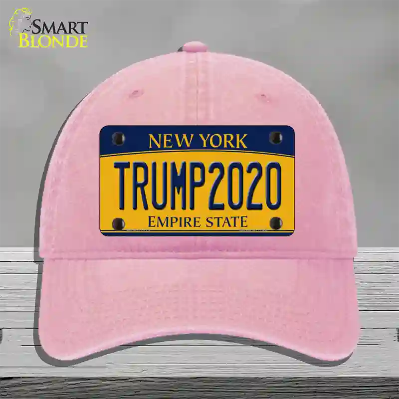 Trump 2020 New York Novelty License Plate Hat Unconstructed Cotton / Pink