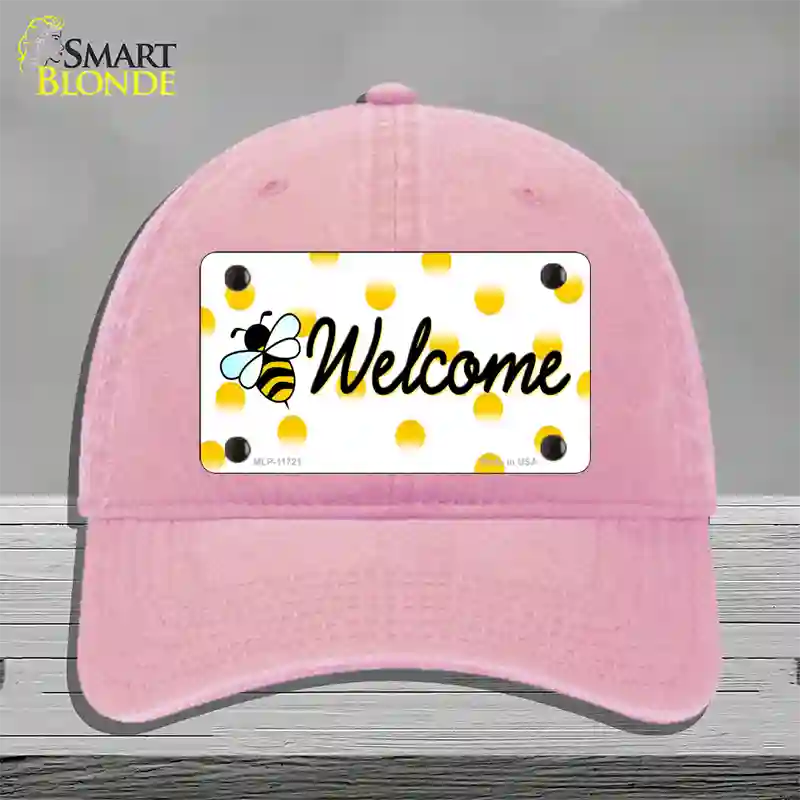 Welcome Bee Novelty License Plate Hat Unconstructed Cotton / Pink