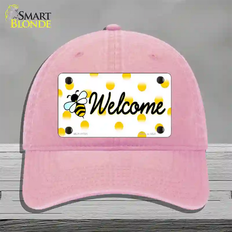 Welcome Bee Novelty License Plate Hat Unconstructed Cotton / Pink