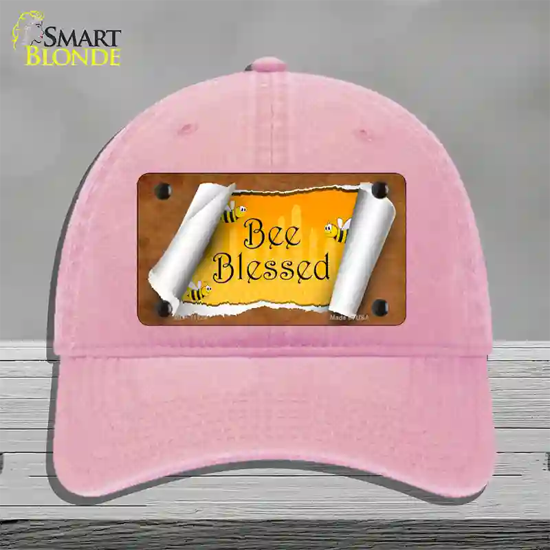 Bee Blessed Scroll Novelty License Plate Hat Unconstructed Cotton / Pink