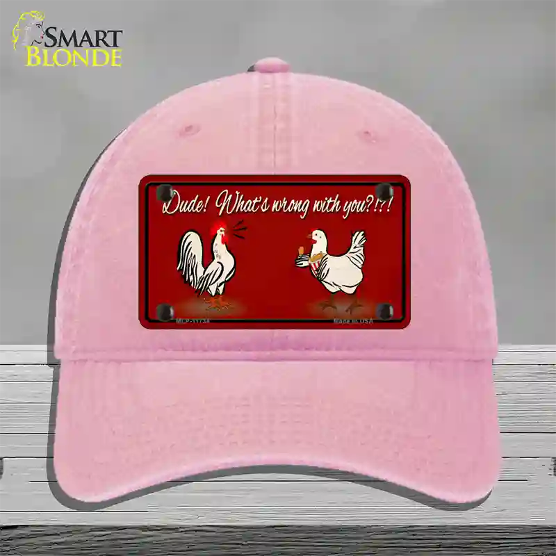 Dude Whats Wrong With You Novelty License Plate Hat Unconstructed Cotton / Pink