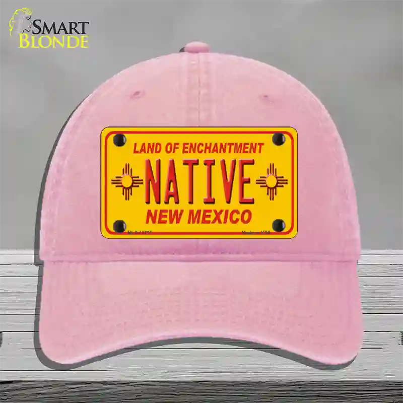 Native New Mexico Yellow State Novelty License Plate Hat Unconstructed Cotton / Pink