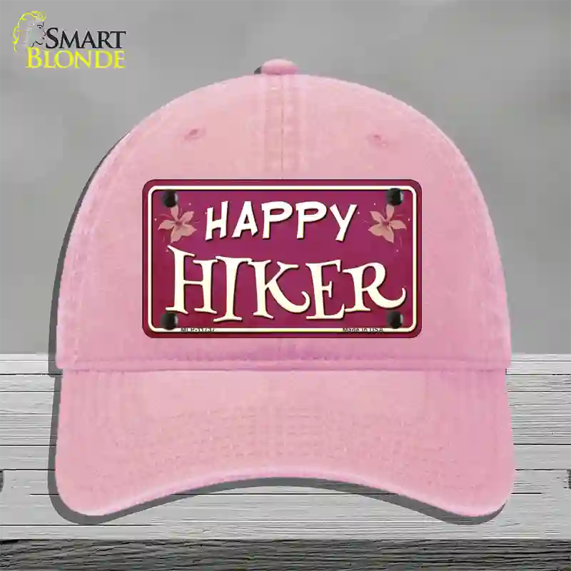 Happy Hiker Novelty License Plate Hat Unconstructed Cotton / Pink