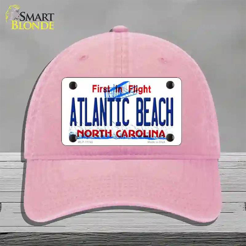 Atlantic Beach North Carolina State Novelty License Plate Hat Unconstructed Cotton / Pink