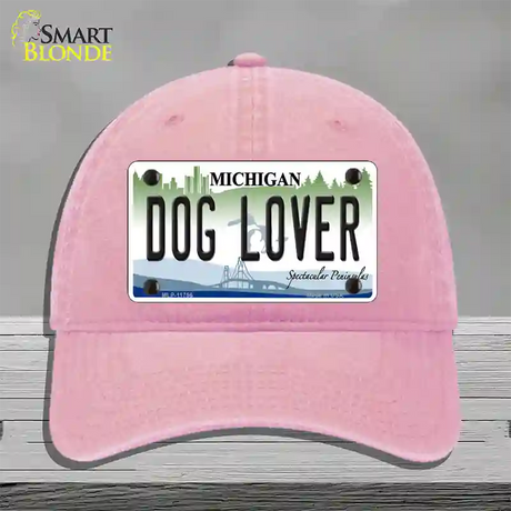 Michigan Dog Lover Novelty License Plate Hat Unconstructed Cotton / Pink