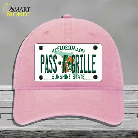 Pass A Grille Florida Novelty License Plate Hat Unconstructed Cotton / Pink