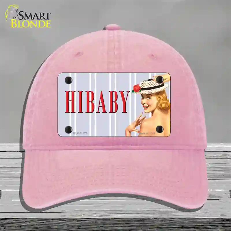 Hi Baby Vintage Pinup Novelty License Plate Hat Unconstructed Cotton / Pink