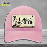 Hello Sweetie Vintage Pinup Novelty License Plate Hat Unconstructed Cotton / Pink