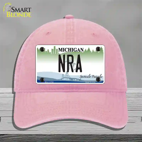 NRA Michigan Novelty License Plate Hat Unconstructed Cotton / Pink