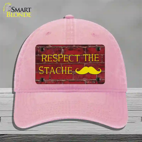 Respect the Stache Novelty License Plate Hat Unconstructed Cotton / Pink