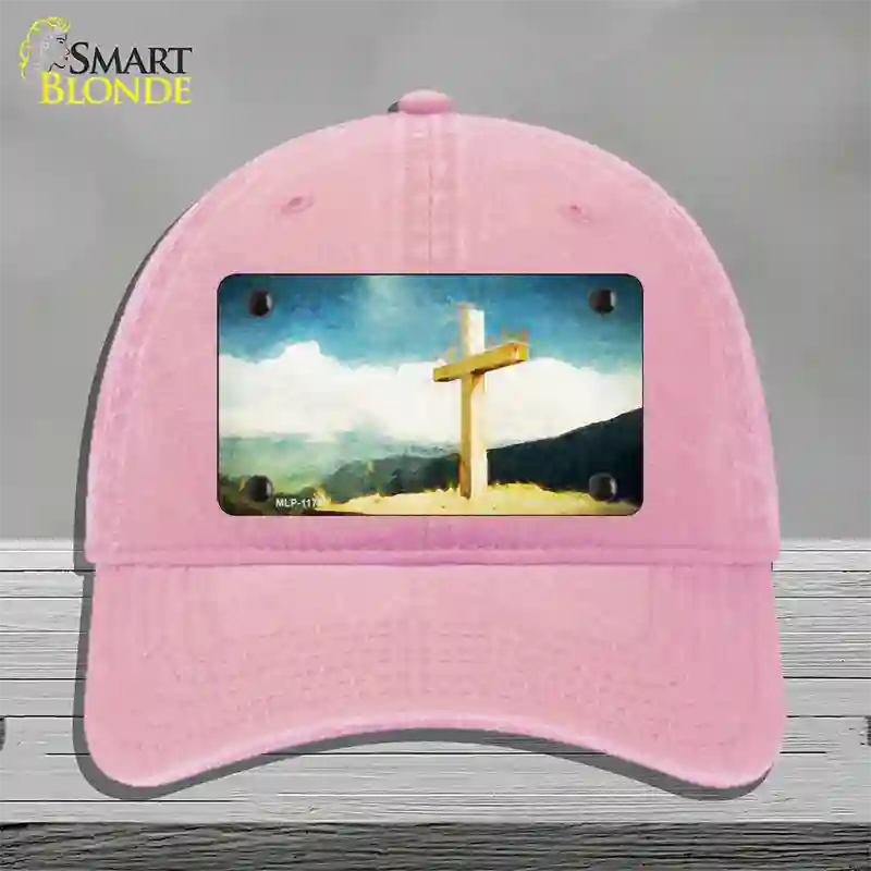 Lone Cross in the Sky Novelty License Plate Hat Unconstructed Cotton / Pink