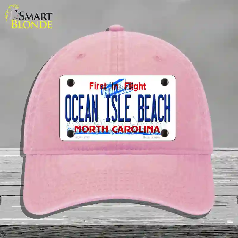 Ocean Isle Beach North Carolina Novelty License Plate Hat Unconstructed Cotton / Pink