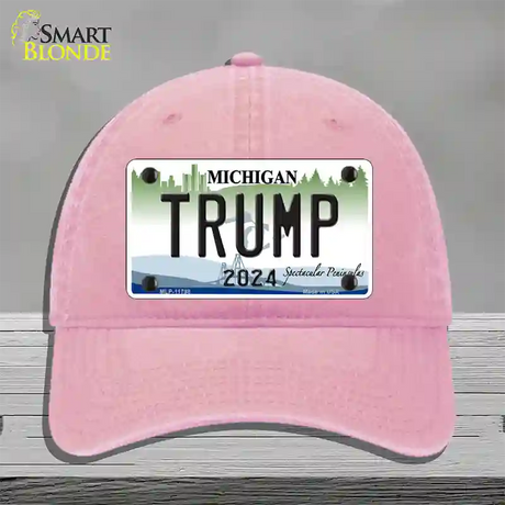 Trump 2024 Michigan Background Novelty License Plate Hat Unconstructed Cotton / Pink