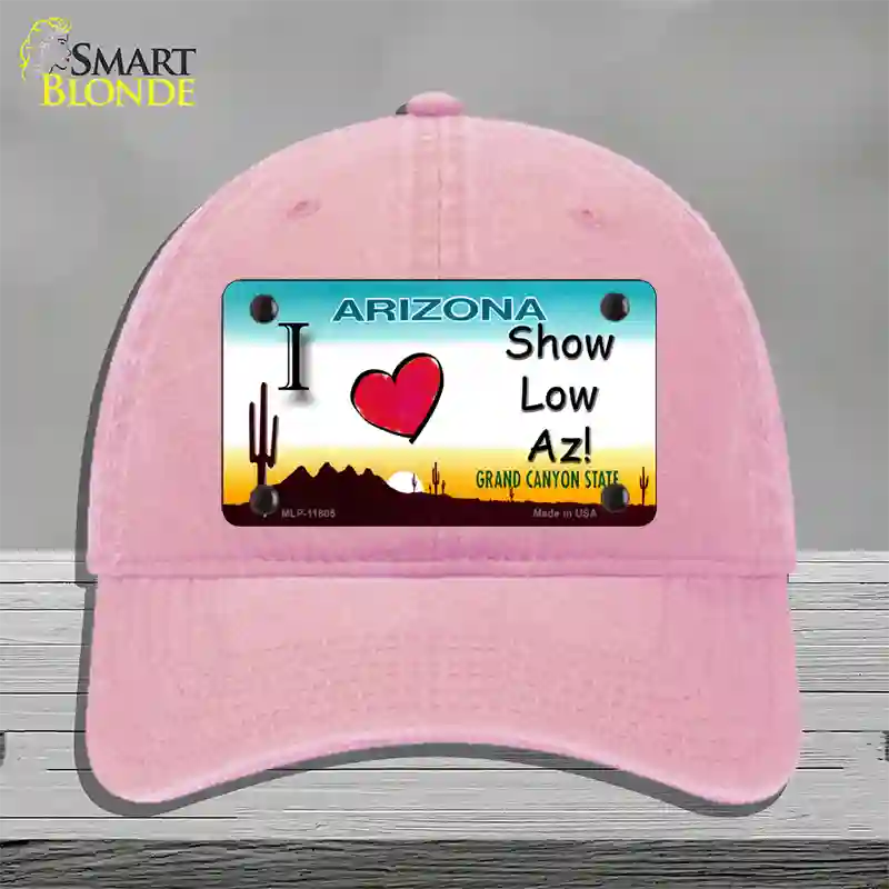 I Love Show Low AZ Novelty License Plate Hat Unconstructed Cotton / Pink