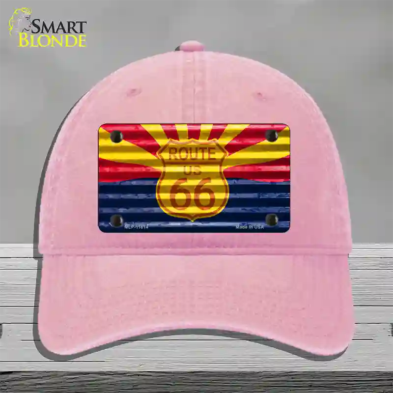 Route 66 Arizona Flag Novelty License Plate Hat Unconstructed Cotton / Pink