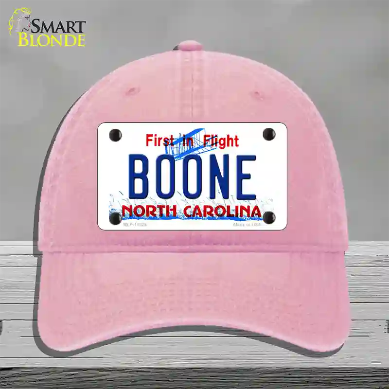 Boone North Carolina Novelty License Plate Hat Unconstructed Cotton / Pink