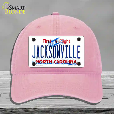 Jacksonville North Carolina Novelty License Plate Hat Unconstructed Cotton / Pink