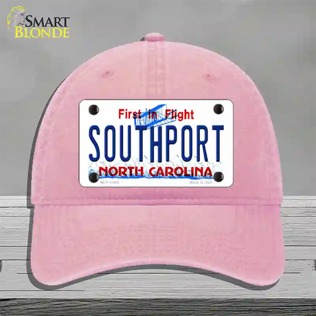 Southport North Carolina Novelty License Plate Hat Unconstructed Cotton / Pink