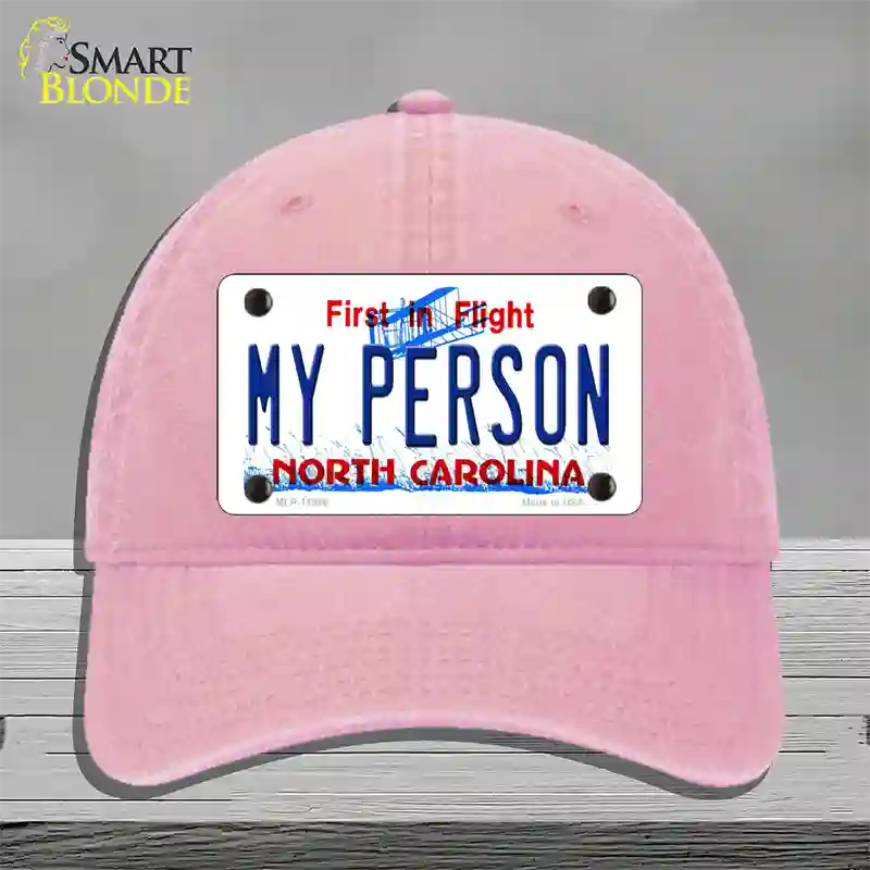 My Person North Carolina Novelty License Plate Hat Unconstructed Cotton / Pink