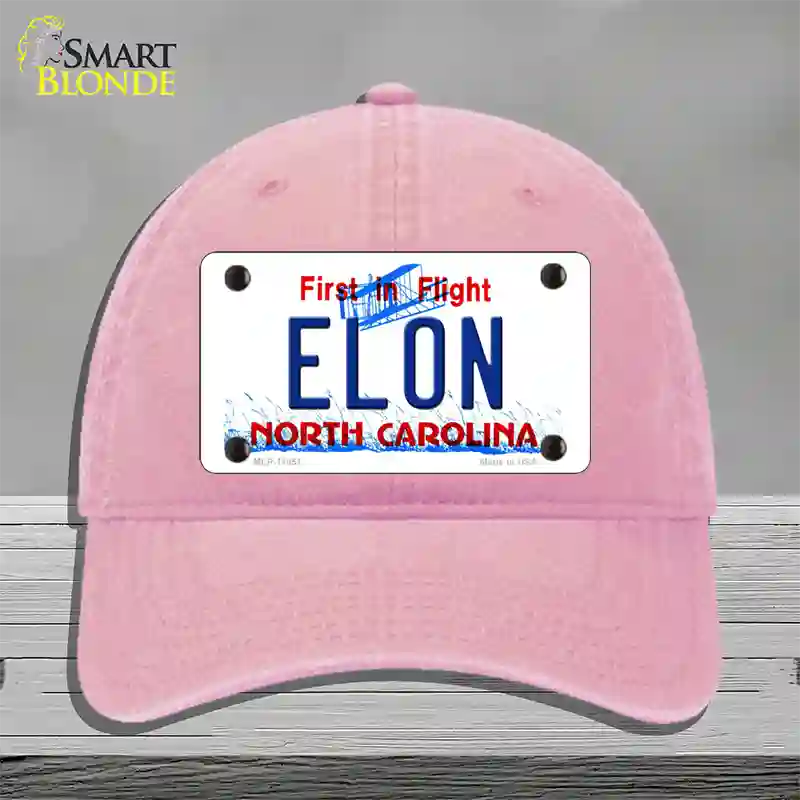 Elon North Carolina Novelty License Plate Hat Unconstructed Cotton / Pink