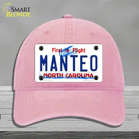 Manteo North Carolina Novelty License Plate Hat Unconstructed Cotton / Pink