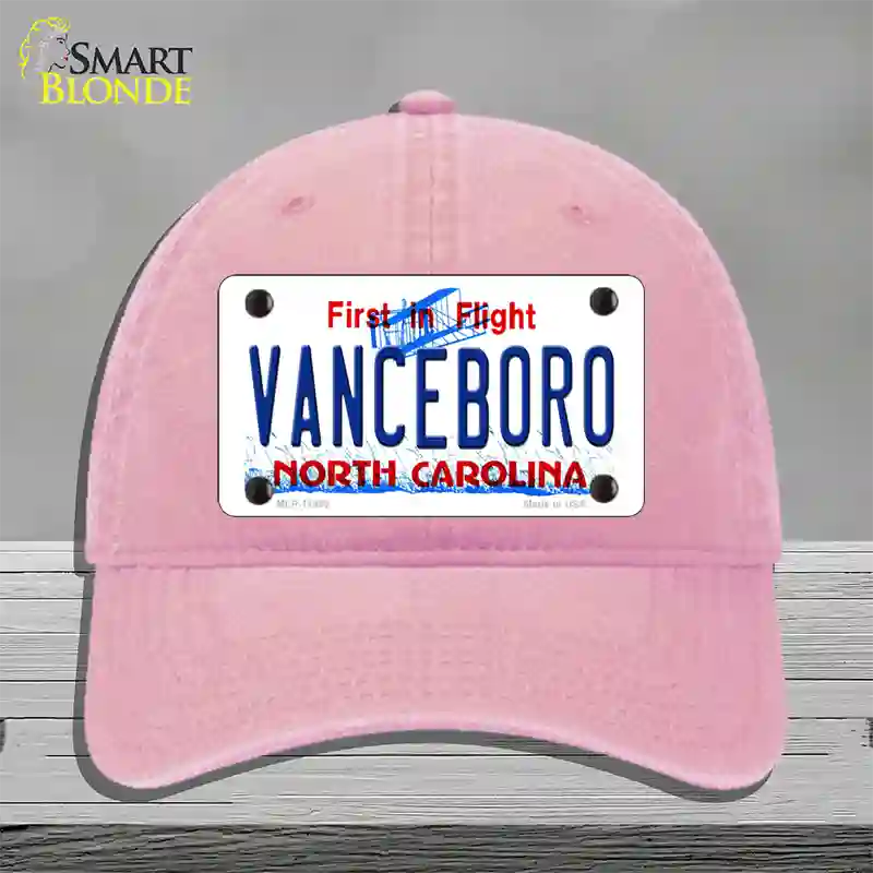 Vanceboro North Carolina Novelty License Plate Hat Unconstructed Cotton / Pink