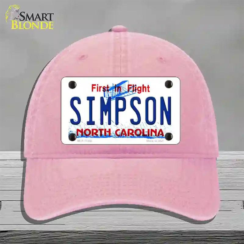 Simpson North Carolina Novelty License Plate Hat Unconstructed Cotton / Pink